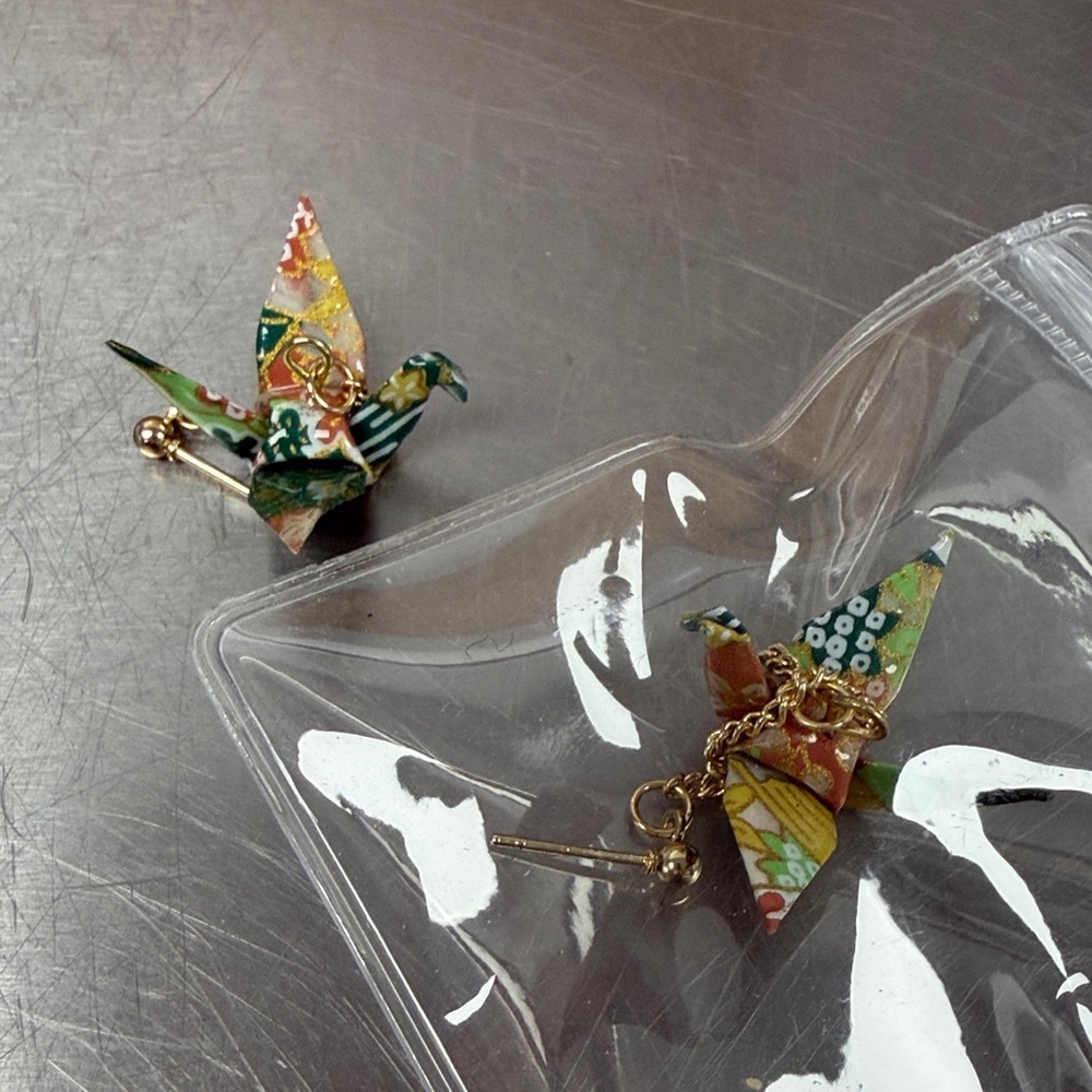 Origami Bird Earrings with Gold Accents